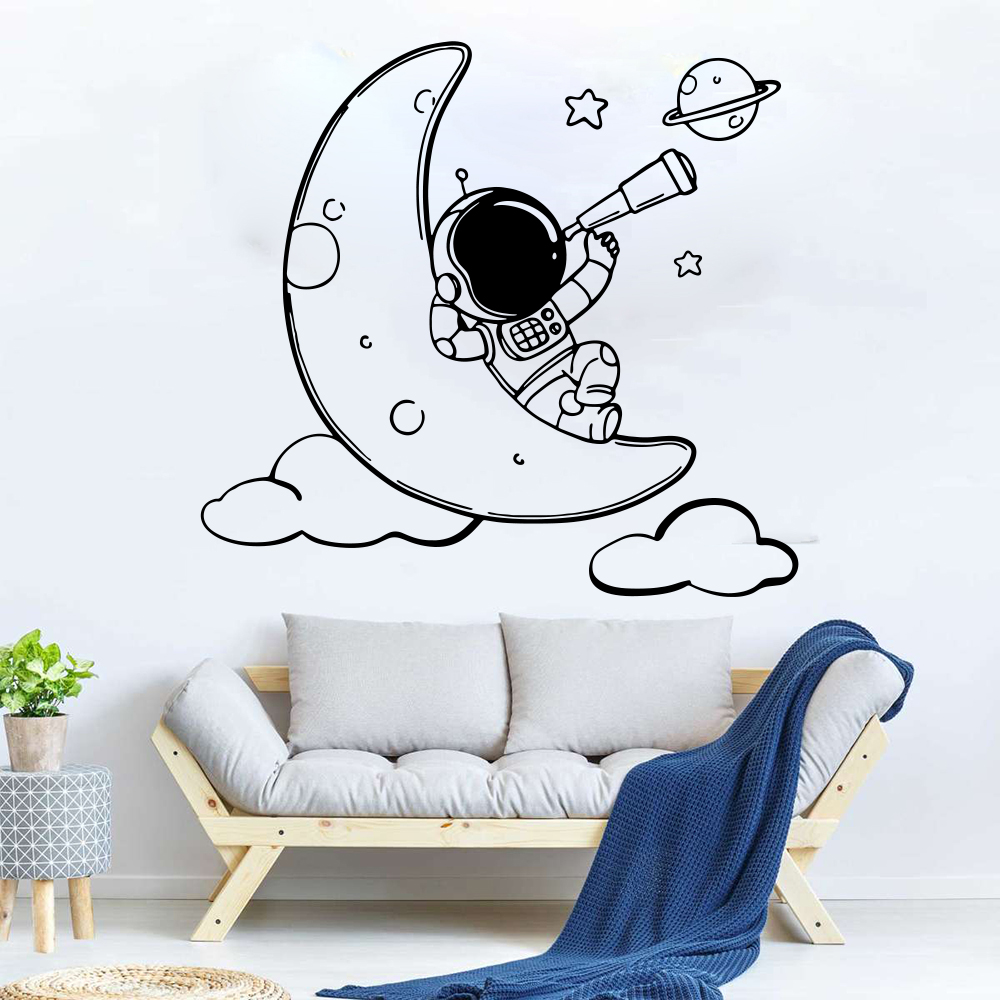 Baby Nursery Furniture - Cartoon Astronaut on The Moon Wall