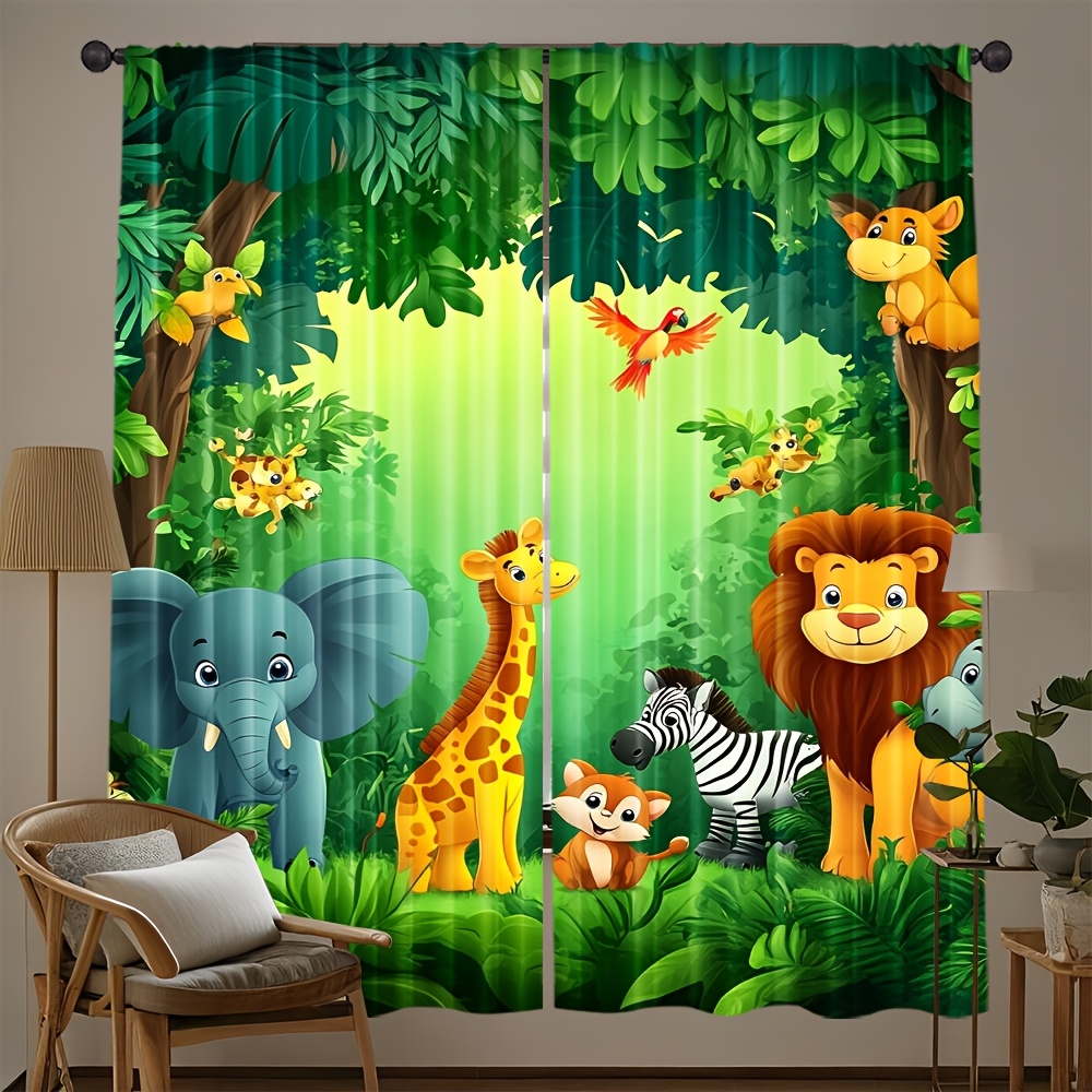 Baby Nursery Animal Prints - 2pcs Cartoon Animal Curtains Jungle Safari