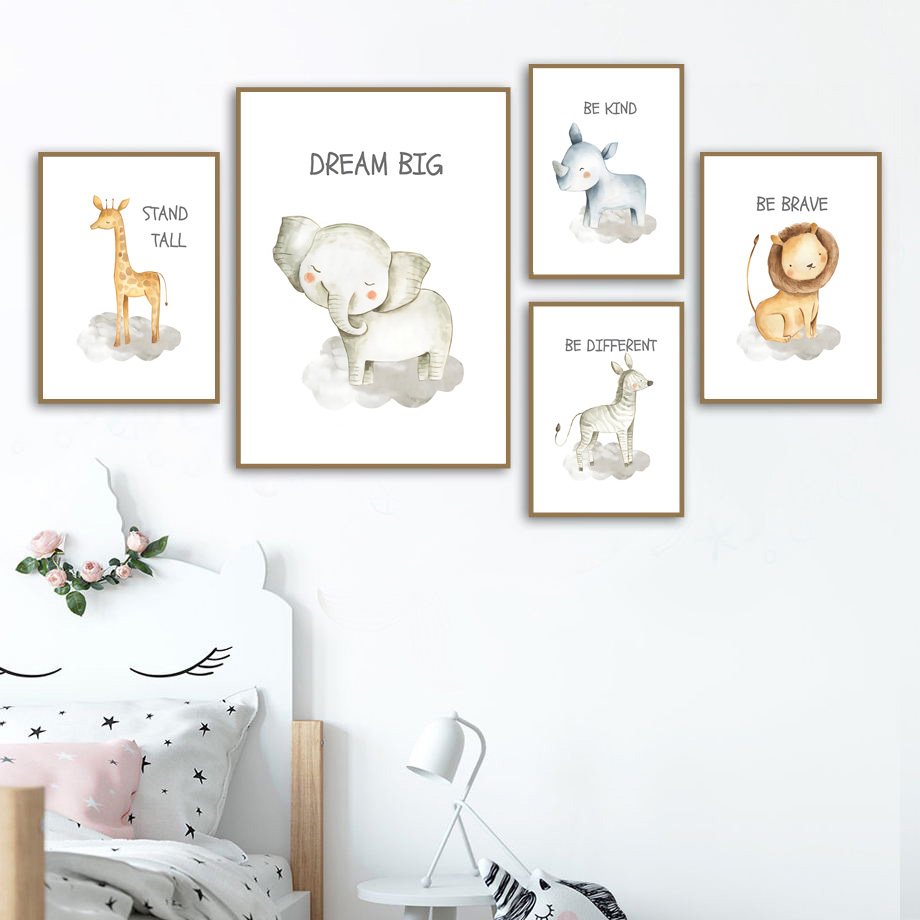 Baby Nursery Elephant - Nursery Wall Art Canvas Painting Lion