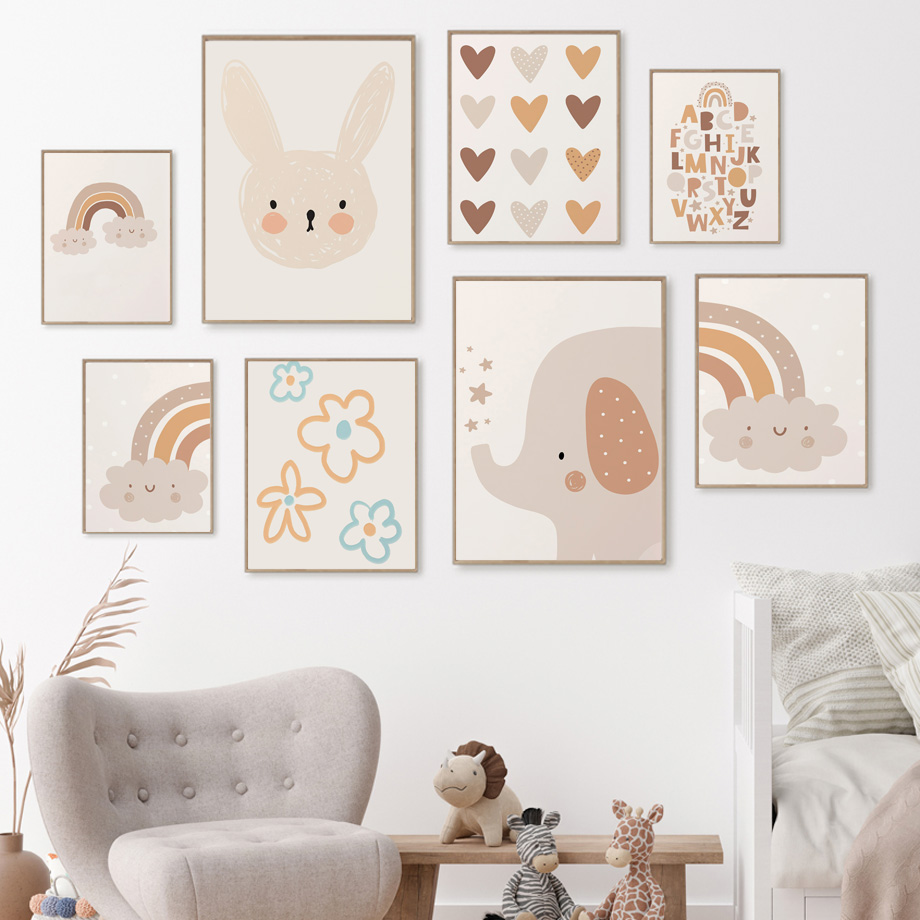 Baby Nursery Elephant - Boho Nursery Wall Art Cute Bunny