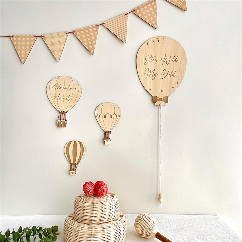 Baby Nursery Wall Stickers - INS Nordic Wooden Hot Air Balloon