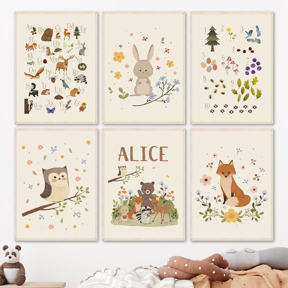 Baby Nursery Animal Prints - 1pc frameless Cute Rabbit Fox Owl