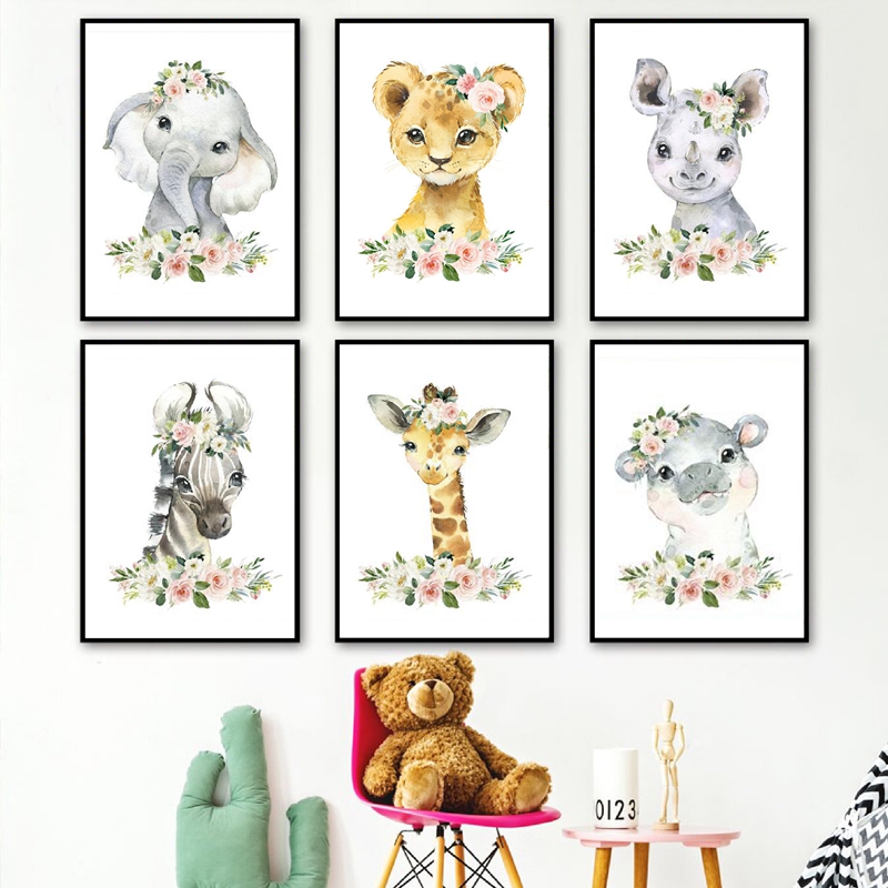 Floral Jungle Animals Canvas P - Baby Nursery Animal Prints ulasan dan harga