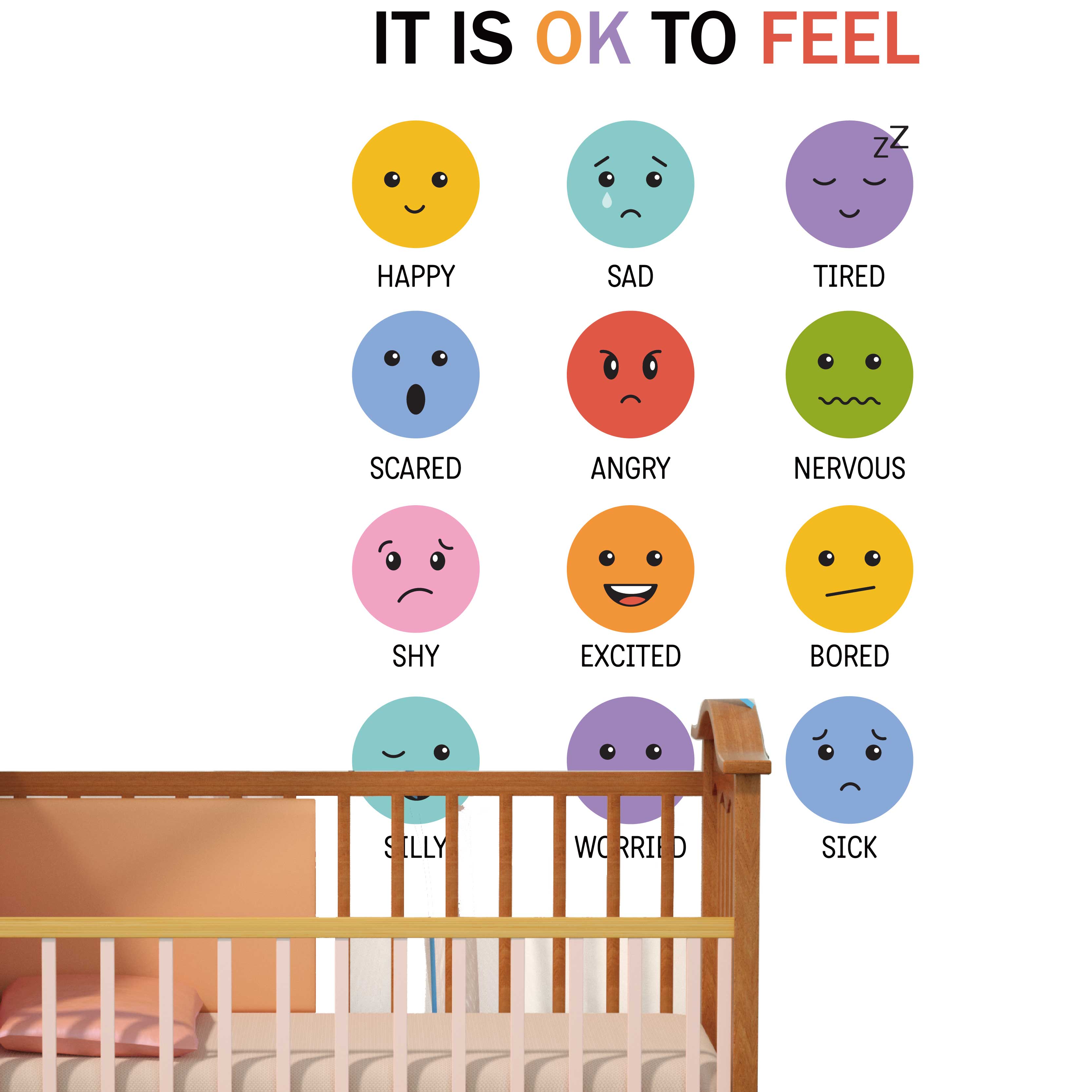 3D Colorful 12 Types of Emotic - Baby Nursery Wall Stickers ulasan dan harga