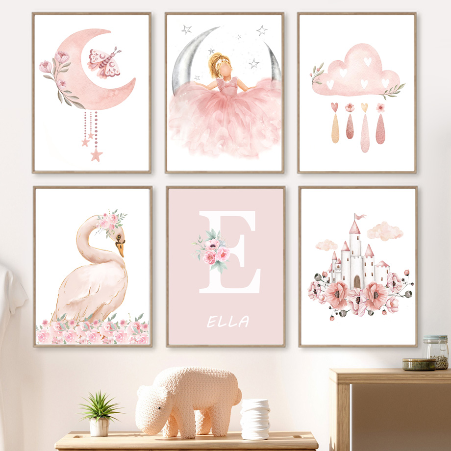 Pink Angel Girl Sun Moon Cloud - Baby Nursery Animal Prints ulasan dan harga