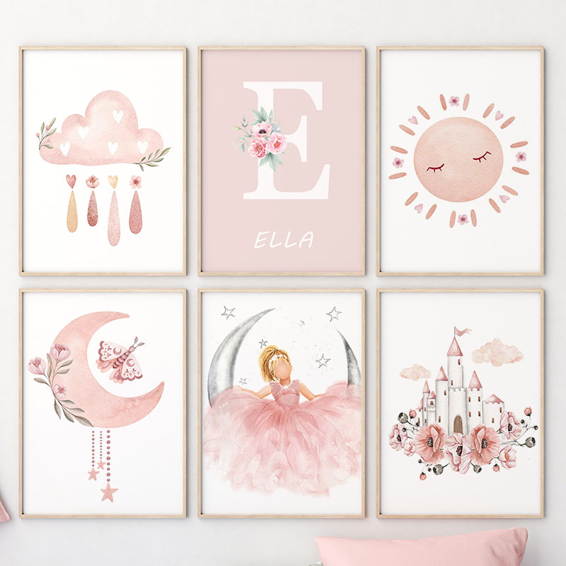 Pink Angel Girl Sun Moon Cloud - Baby Nursery Animal Prints ulasan dan harga