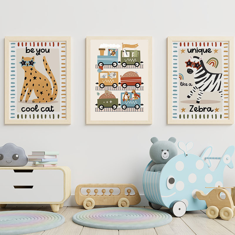 Funny Cartoon Animals Car Bus  - Baby Nursery Animal Prints ulasan dan harga