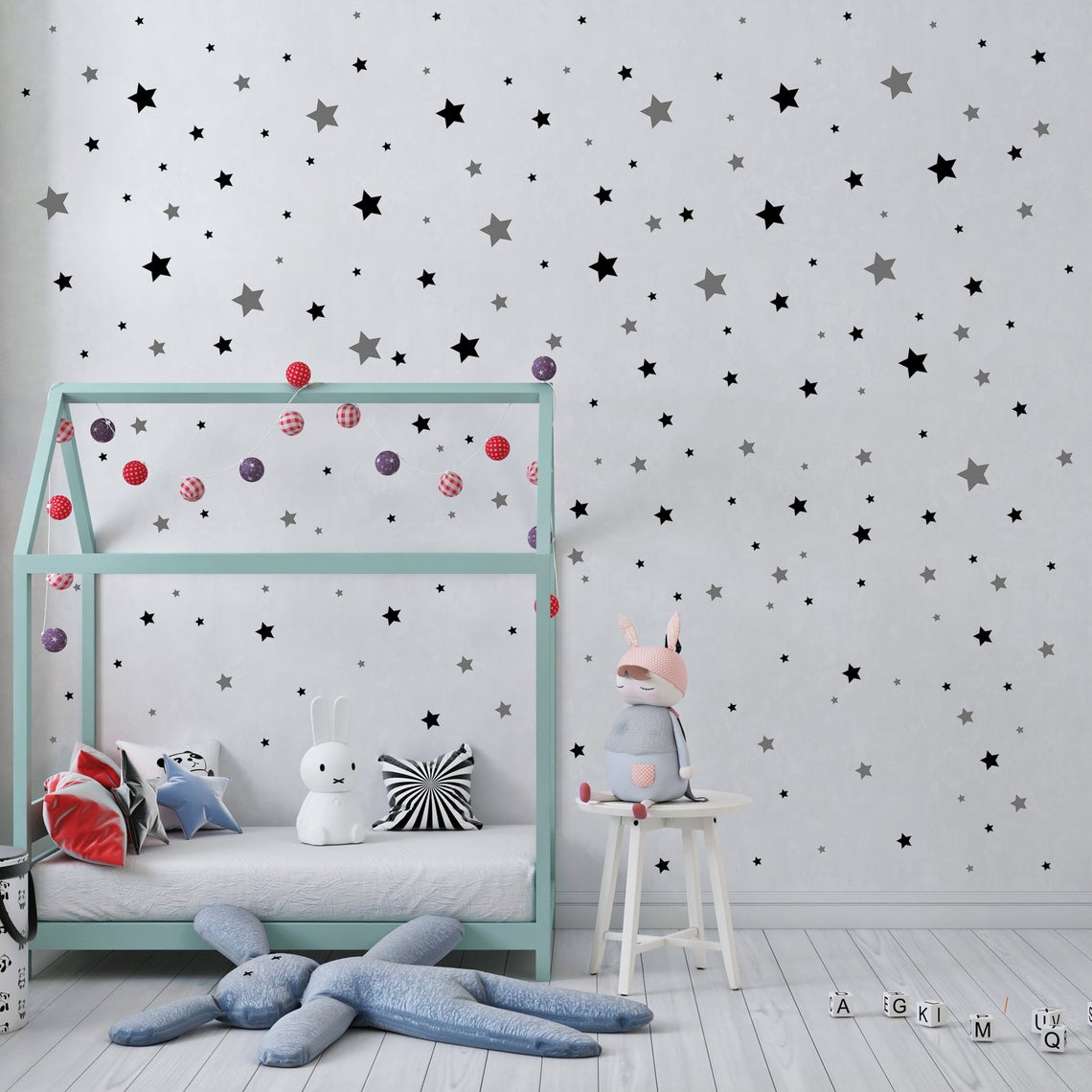 Cartoon 65Pcs Star Wall Sticke - Baby Nursery Furniture ulasan dan harga