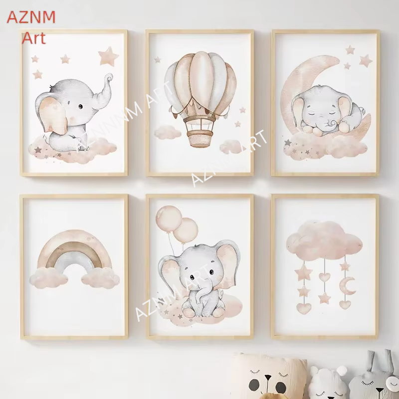 Elephant Balloon Rainbow Moon  - Baby Nursery Wall Decor ulasan dan harga