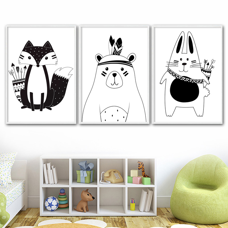 Black White Cartoon Bear Rabbi - Baby Nursery Name Wall Art ulasan dan harga