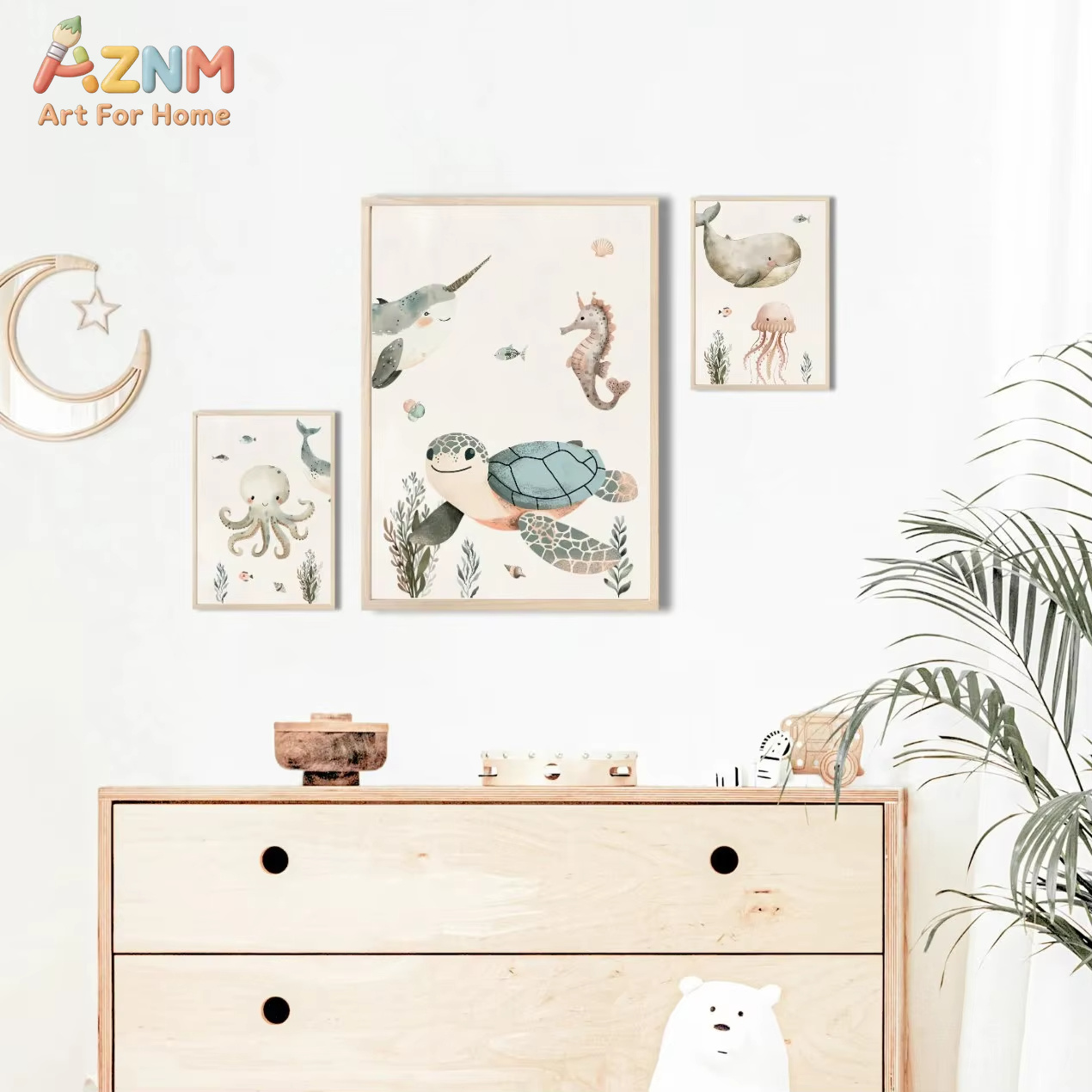 AZNM Watercolor Cute Ocean Ani - Baby Nursery Animal Prints ulasan dan harga