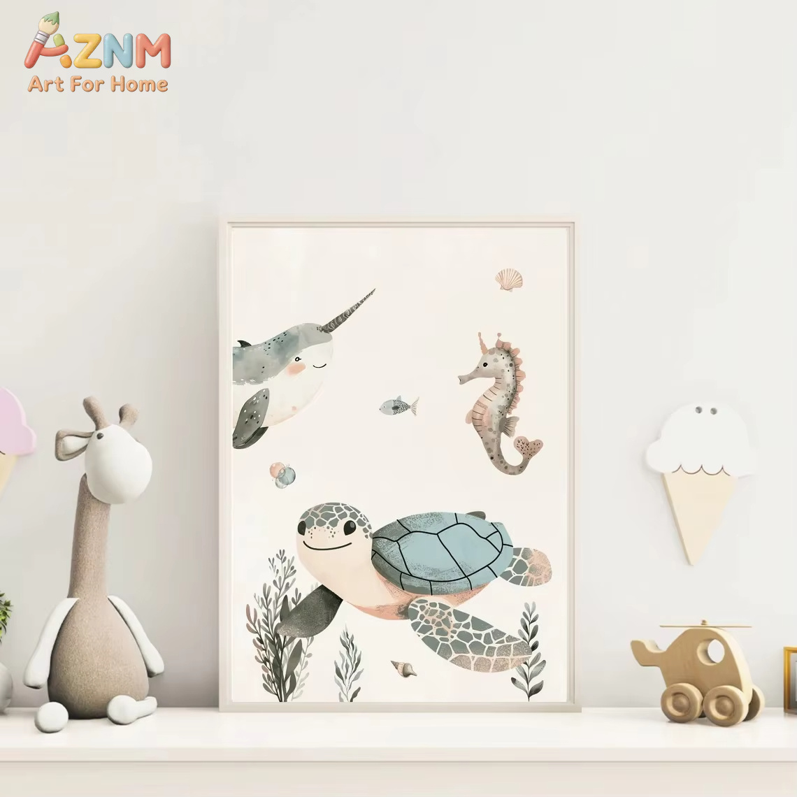 AZNM Watercolor Cute Ocean Ani - Baby Nursery Animal Prints ulasan dan harga