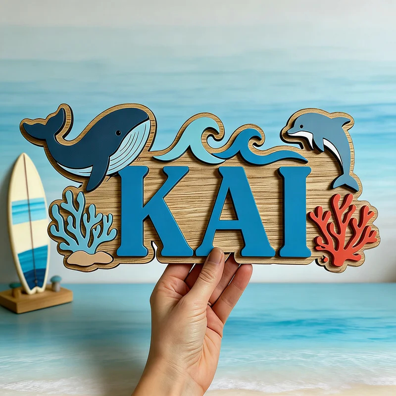 Ocean Whale Dolphin Themed Cus - Baby Nursery Name Wall Art ulasan dan harga
