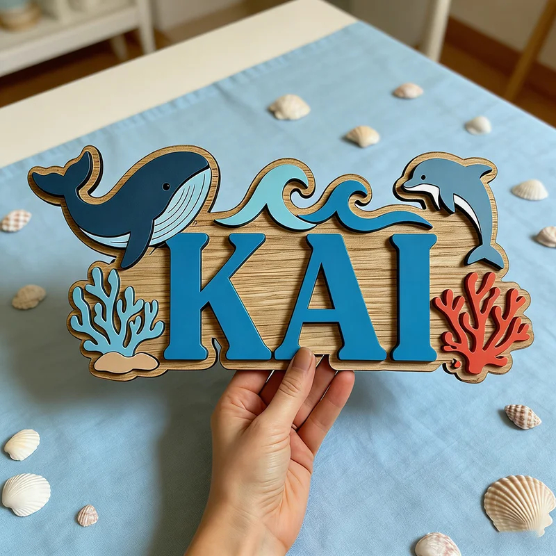 Ocean Whale Dolphin Themed Cus - Baby Nursery Name Wall Art ulasan dan harga