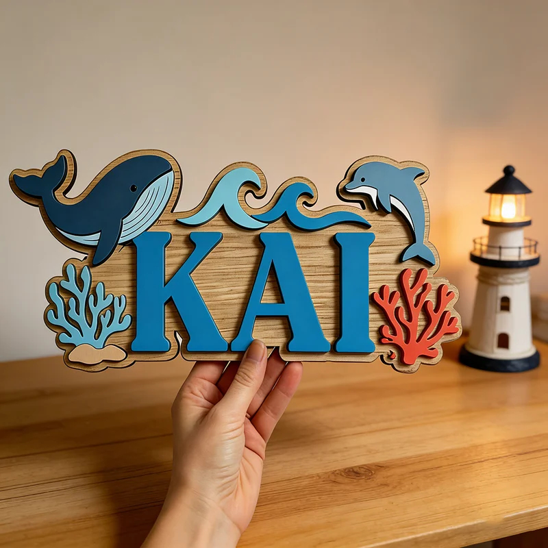 Ocean Whale Dolphin Themed Cus - Baby Nursery Name Wall Art ulasan dan harga