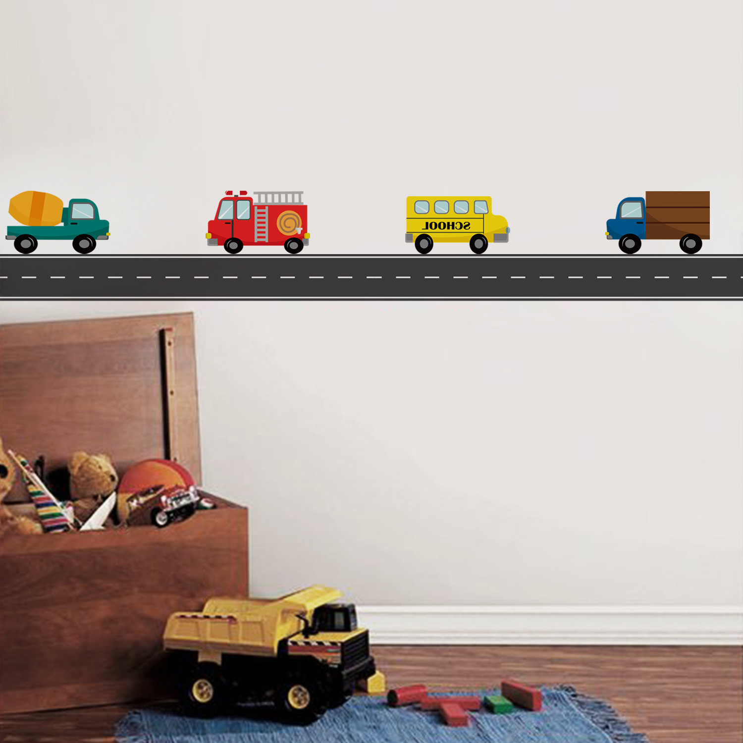 Cartoon Kids Transport Car Tru - Baby Nursery Wall Stickers ulasan dan harga
