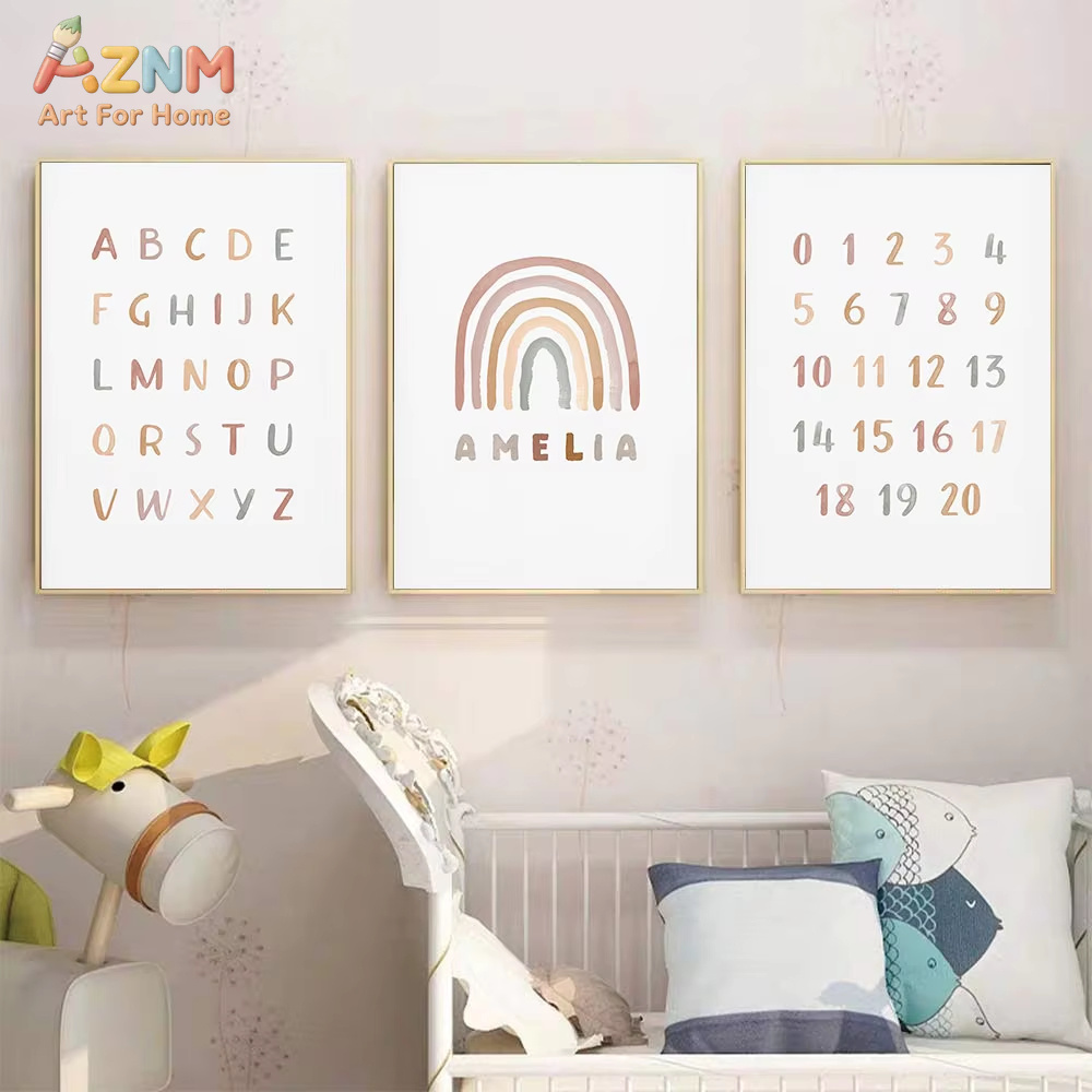 Poster Custom ABC 123 Rainbow  - Baby Nursery Name Wall Art ulasan dan harga