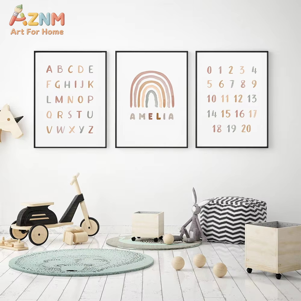 Poster Custom ABC 123 Rainbow  - Baby Nursery Name Wall Art ulasan dan harga