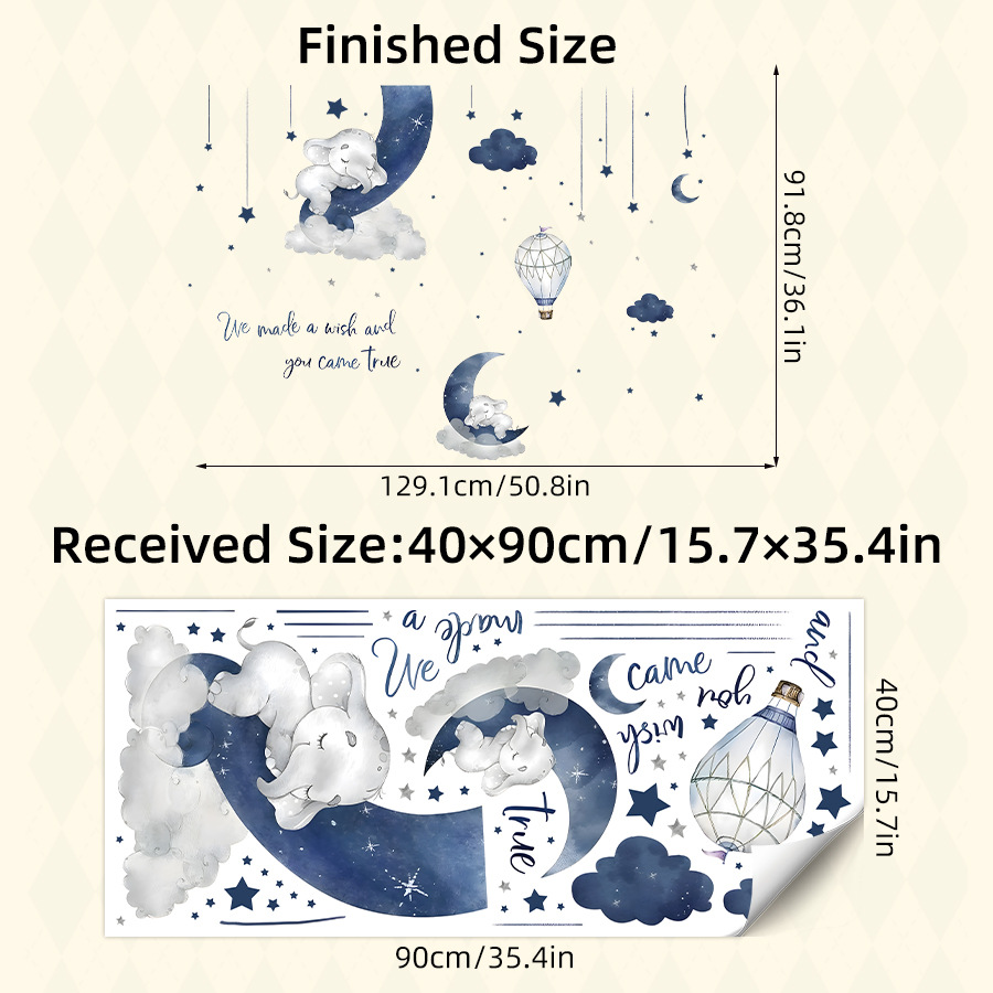Cartoon Elephant Moon Stars Wa - Baby Nursery Wall Stickers ulasan dan harga