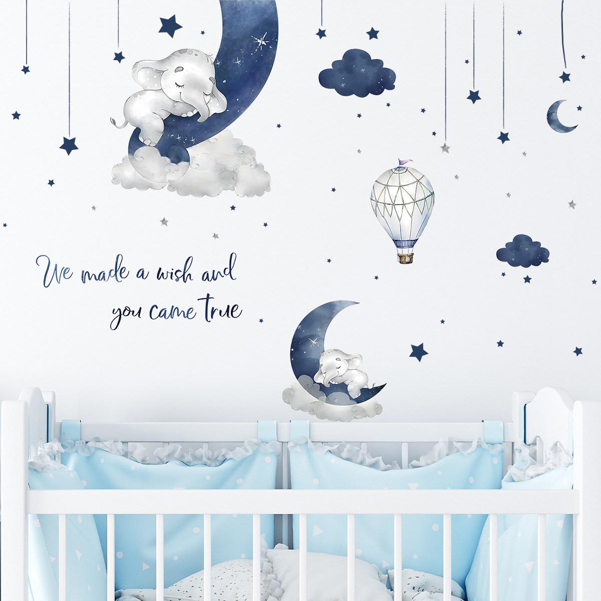 Cartoon Elephant Moon Stars Wa - Baby Nursery Wall Stickers ulasan dan harga