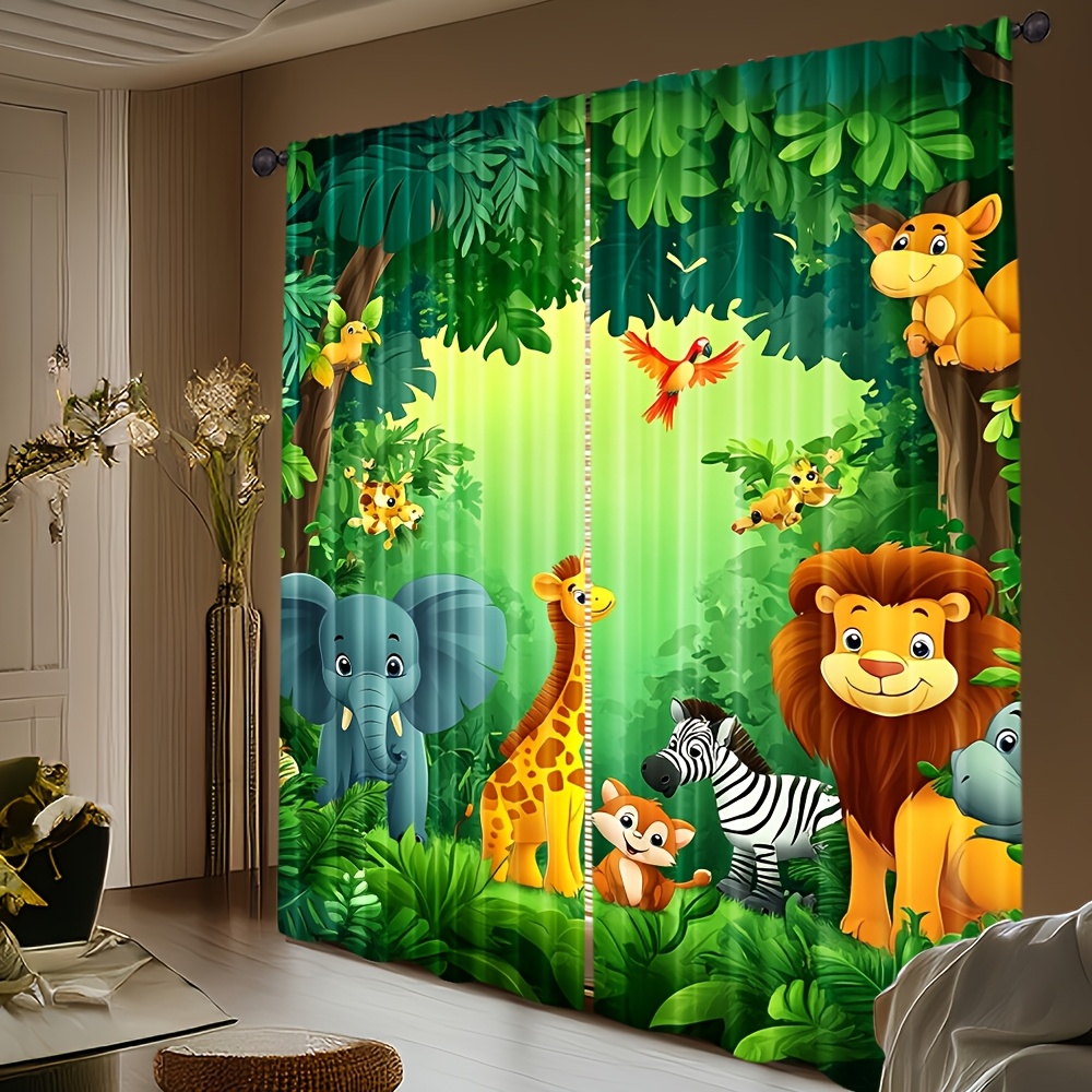 2pcs Cartoon Animal Curtains J - Baby Nursery Animal Prints ulasan dan harga