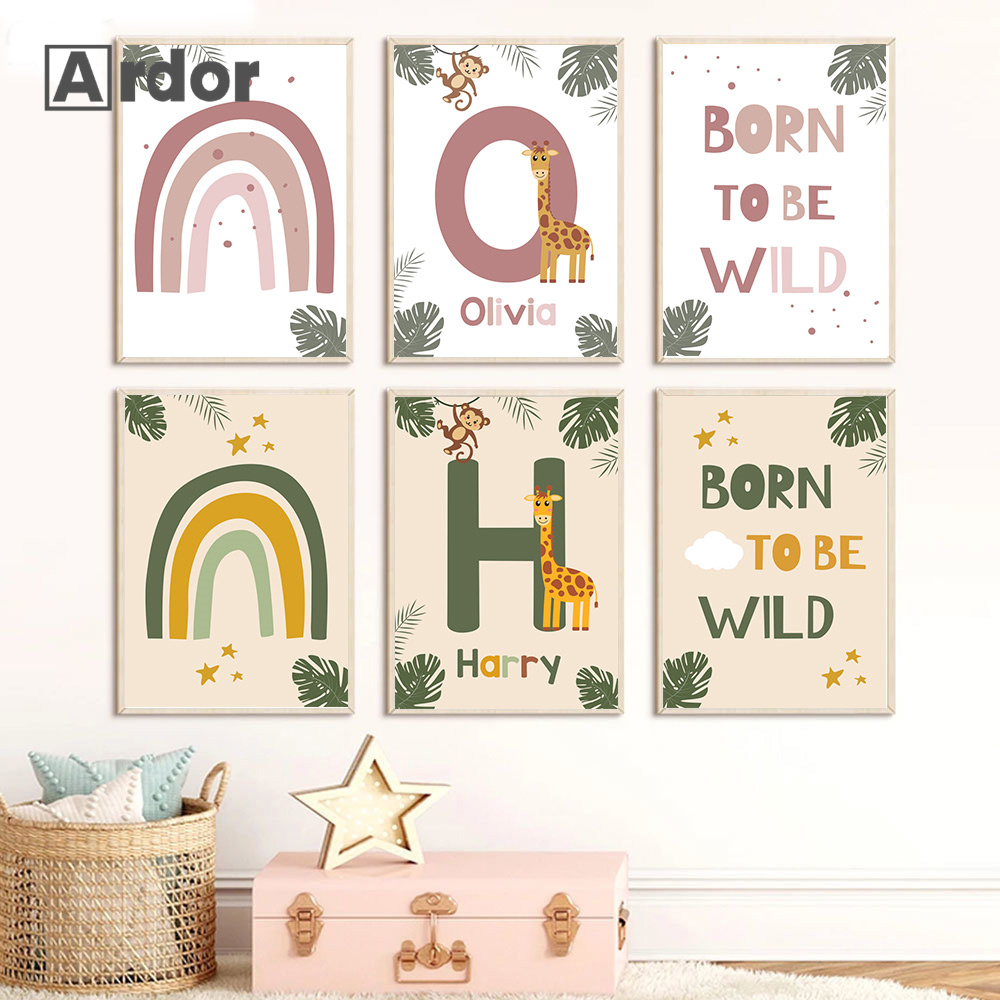 Nordic Jungle Animal Posters C - Baby Nursery Name Wall Art ulasan dan harga