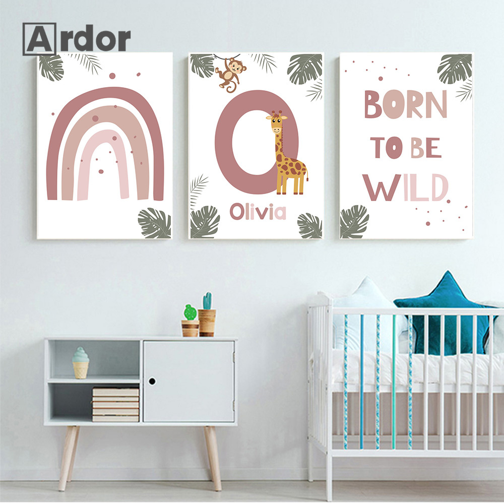 Nordic Jungle Animal Posters C - Baby Nursery Name Wall Art ulasan dan harga