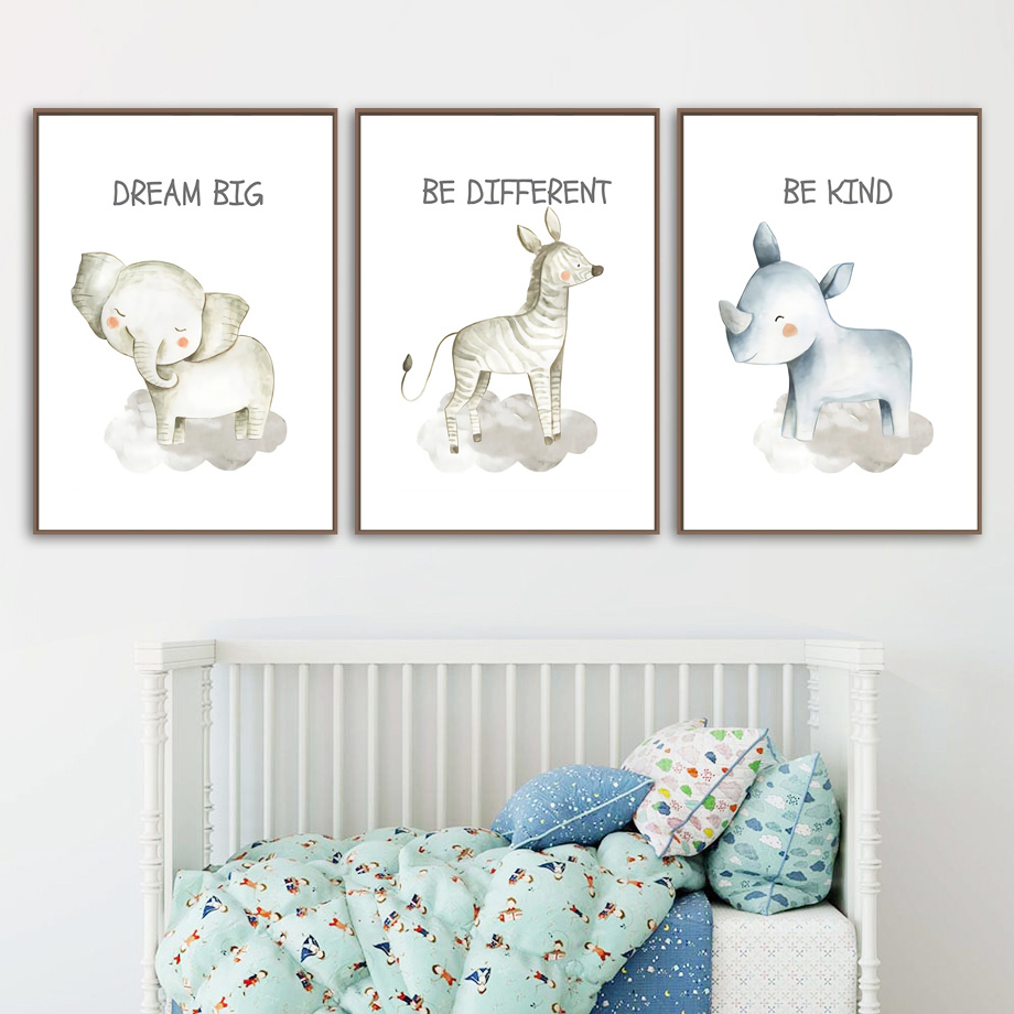 Nursery Wall Art Canvas Painti - Baby Nursery Elephant ulasan dan harga