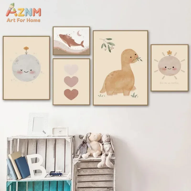 AZNM Neutral Watercolor Dinosa - Baby Nursery Elephant ulasan dan harga