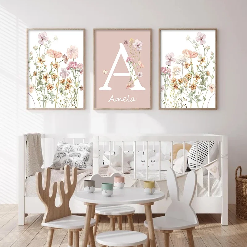 Pink Wildflowers Girls Names C - Baby Nursery Name Wall Art ulasan dan harga