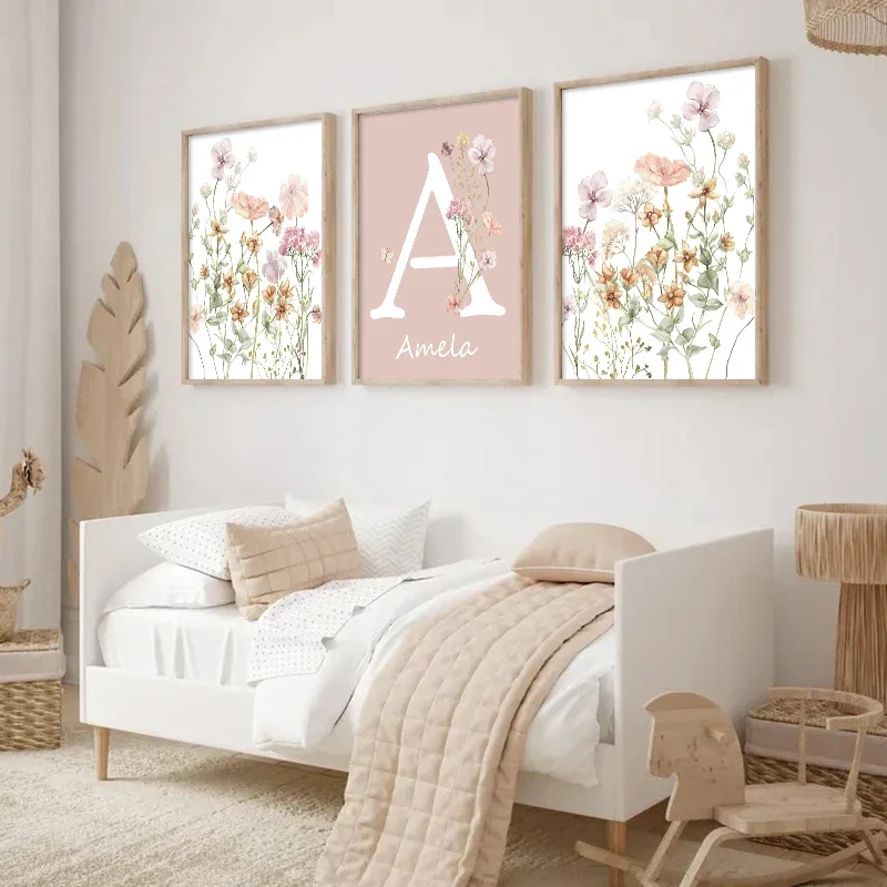 Pink Wildflowers Girls Names C - Baby Nursery Name Wall Art ulasan dan harga