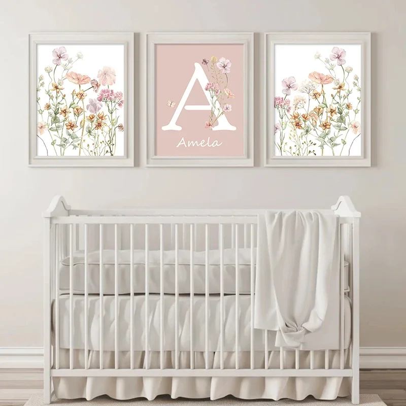 Pink Wildflowers Girls Names C - Baby Nursery Name Wall Art ulasan dan harga