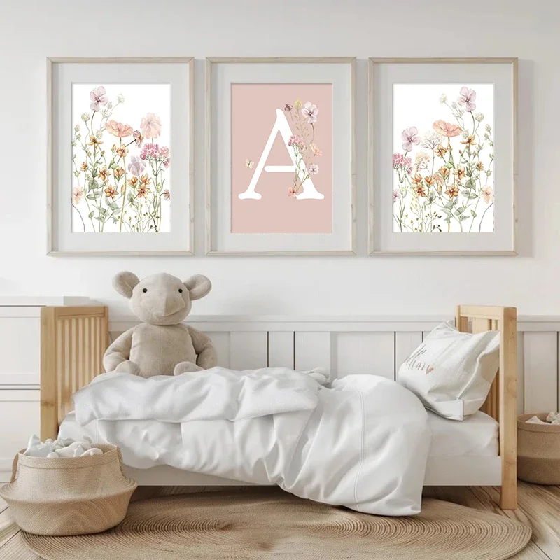Pink Wildflowers Girls Names C - Baby Nursery Name Wall Art ulasan dan harga