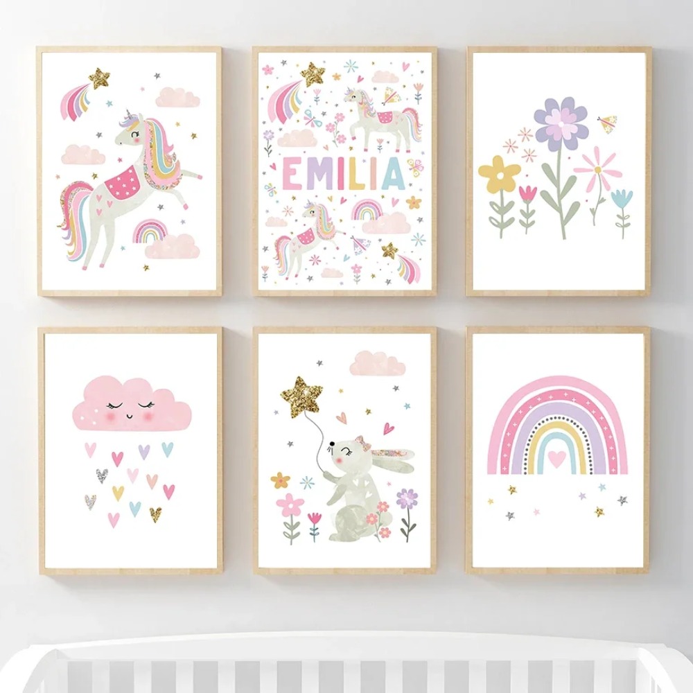 Pink Unicorn Rabbit Rainbow Cl - Baby Nursery Name Wall Art ulasan dan harga