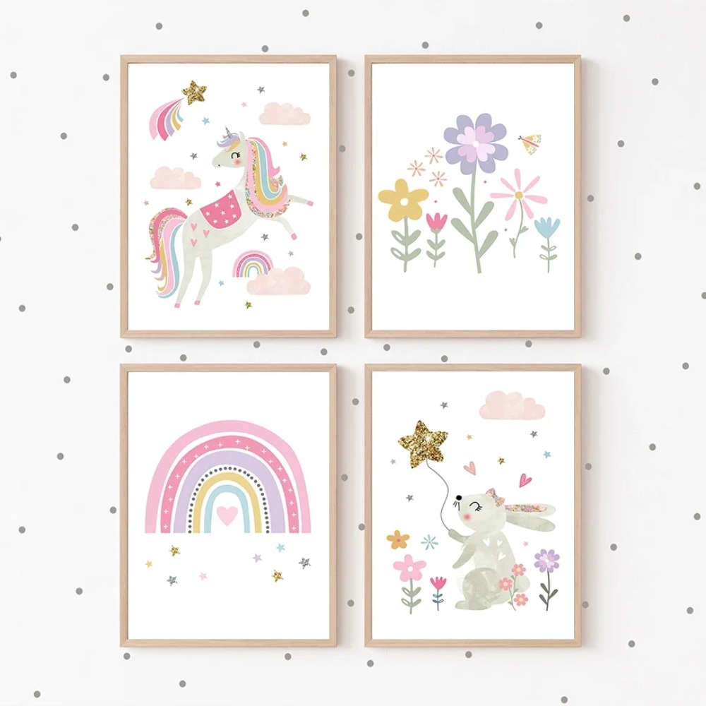 Pink Unicorn Rabbit Rainbow Cl - Baby Nursery Name Wall Art ulasan dan harga