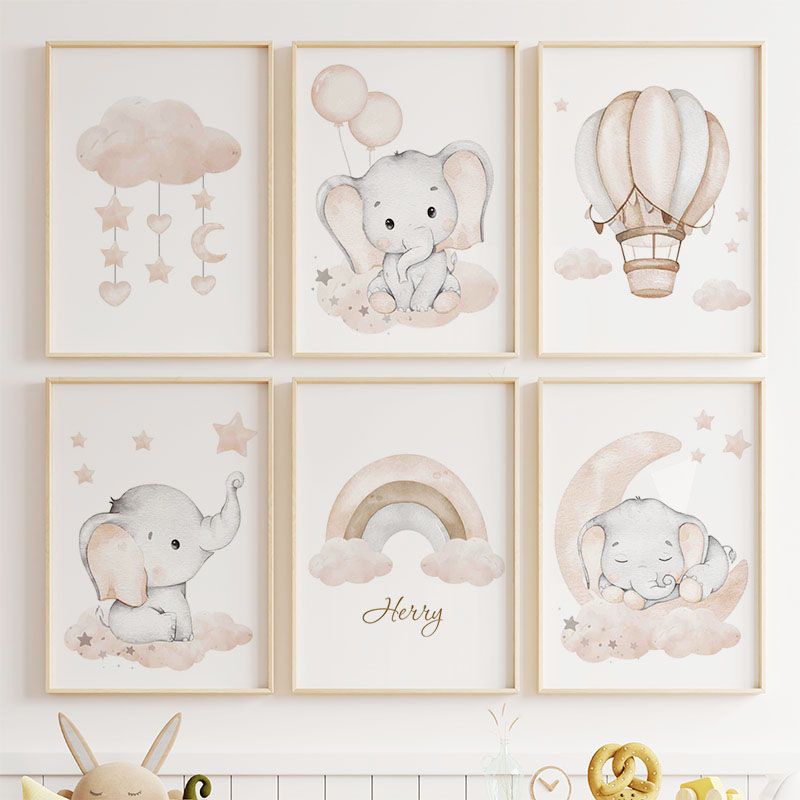Cute Elephant Hot Balloon Moon - Baby Nursery Animal Prints ulasan dan harga