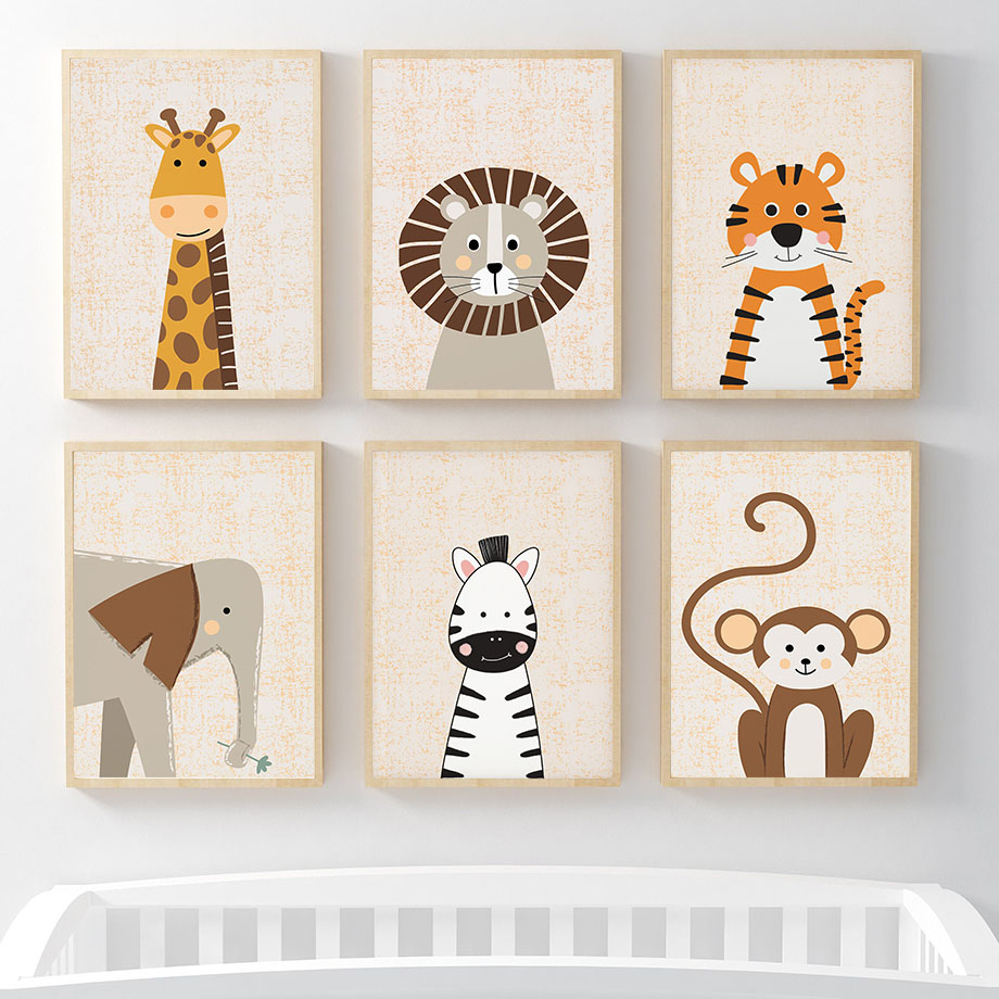 Lion Giraffe Elephant Zebra Mo - Baby Nursery Animal Prints ulasan dan harga