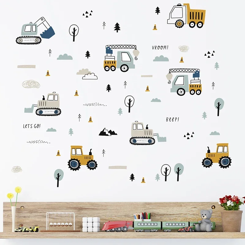 Hand Drawn Cute Cars Cargo Tru - Baby Nursery Wall Stickers ulasan dan harga