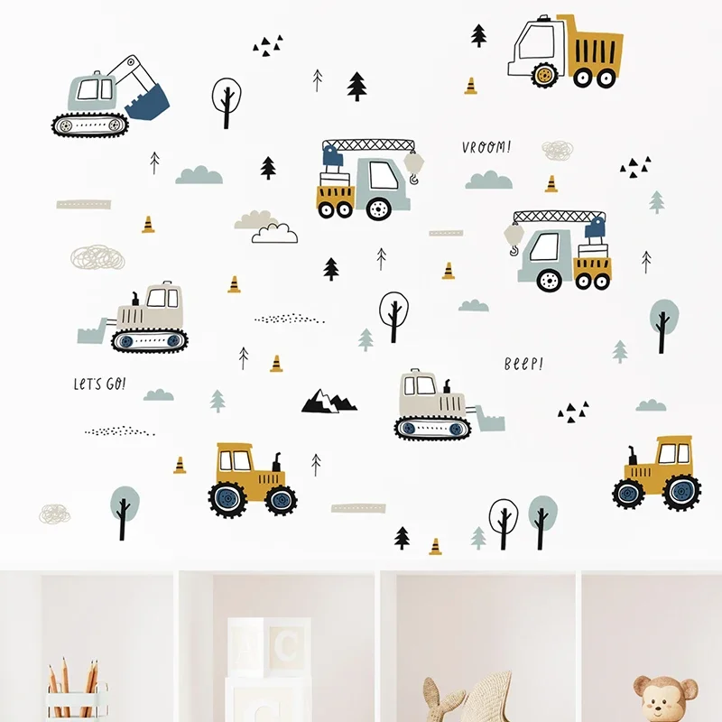 Hand Drawn Cute Cars Cargo Tru - Baby Nursery Wall Stickers ulasan dan harga