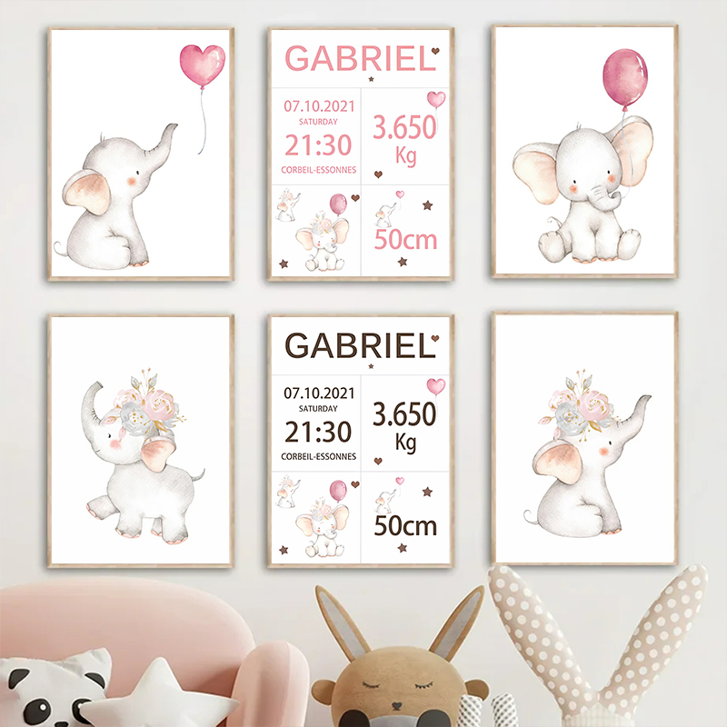 Pink Baby Customized Name Date - Baby Nursery Elephant ulasan dan harga