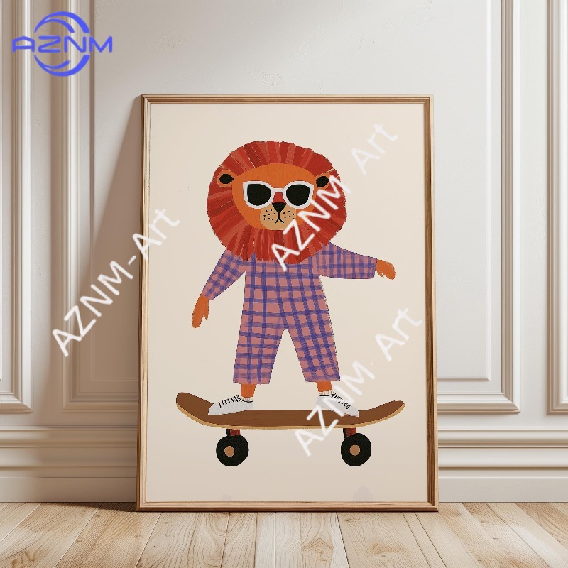 1PC Funny Animal Skateboarding - Baby Nursery Animal Prints ulasan dan harga