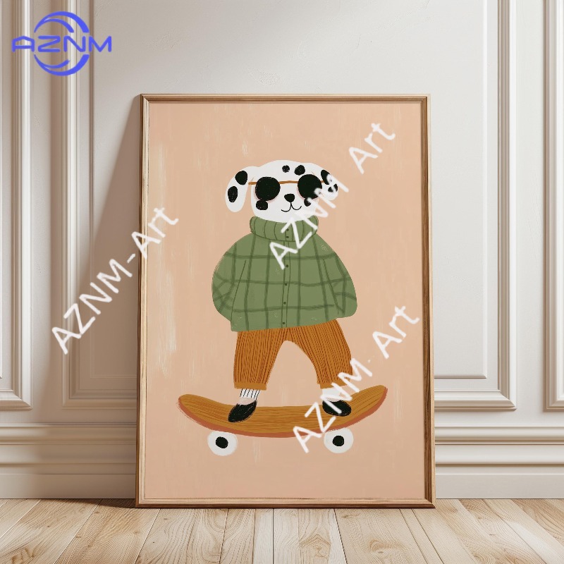 1PC Funny Animal Skateboarding - Baby Nursery Animal Prints ulasan dan harga