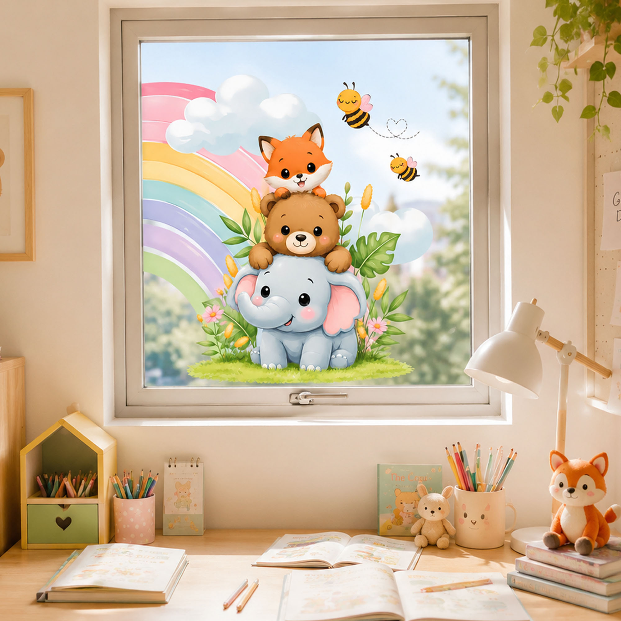 Cute Elephant Bear Fox Window  - Baby Nursery Wall Stickers ulasan dan harga