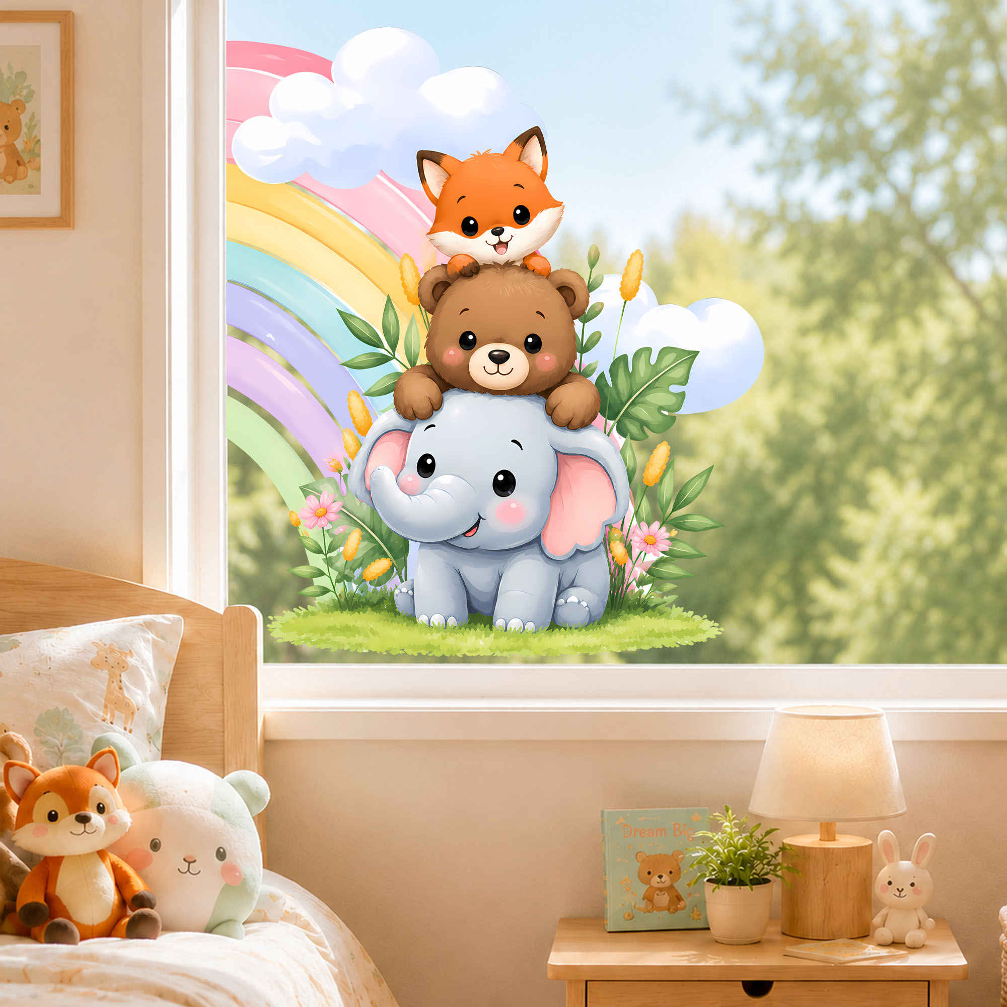 Cute Elephant Bear Fox Window  - Baby Nursery Wall Stickers ulasan dan harga