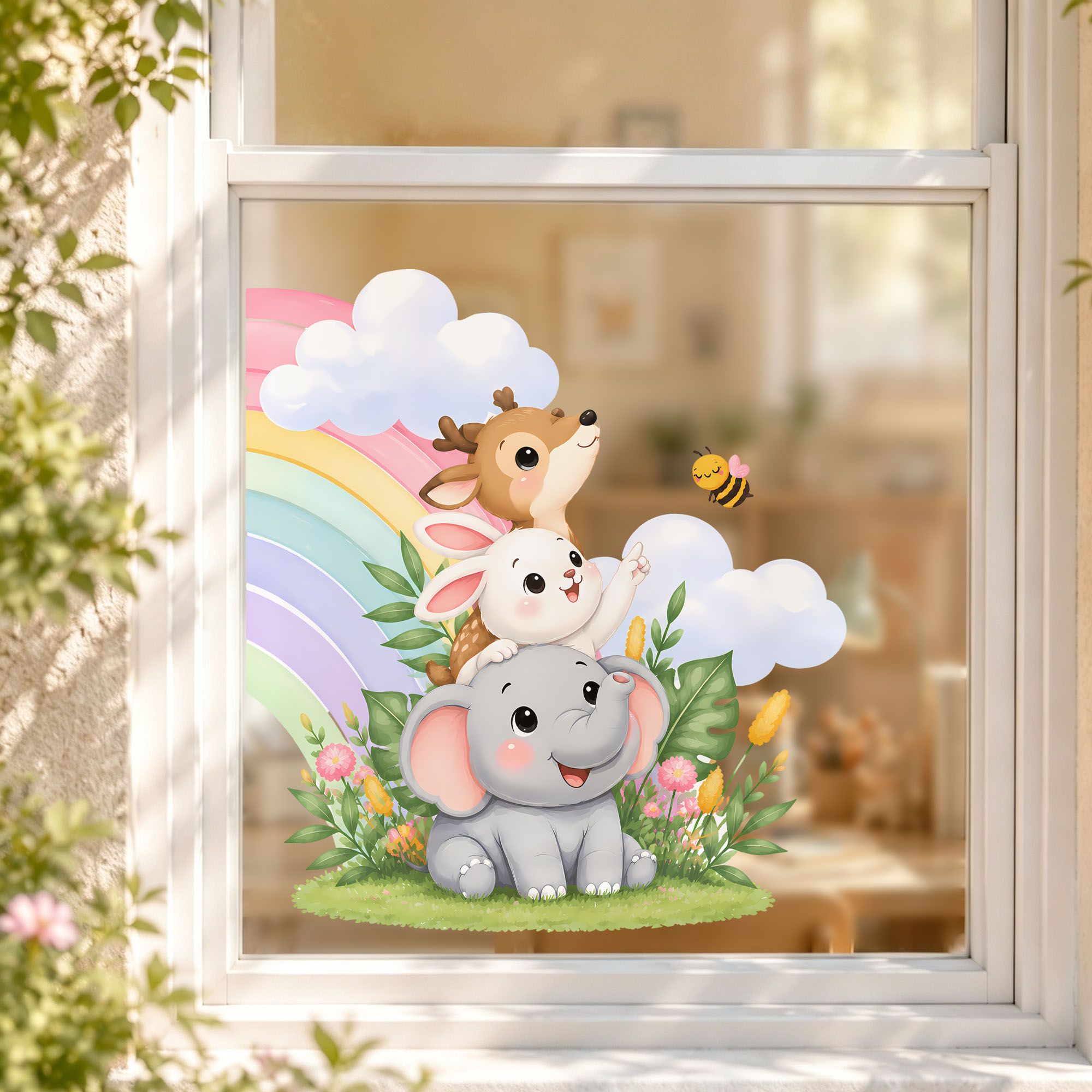Cute Elephant Bear Fox Window  - Baby Nursery Wall Stickers ulasan dan harga