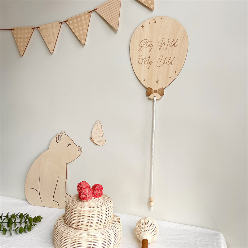INS Nordic Wooden Hot Air Ball - Baby Nursery Wall Stickers ulasan dan harga
