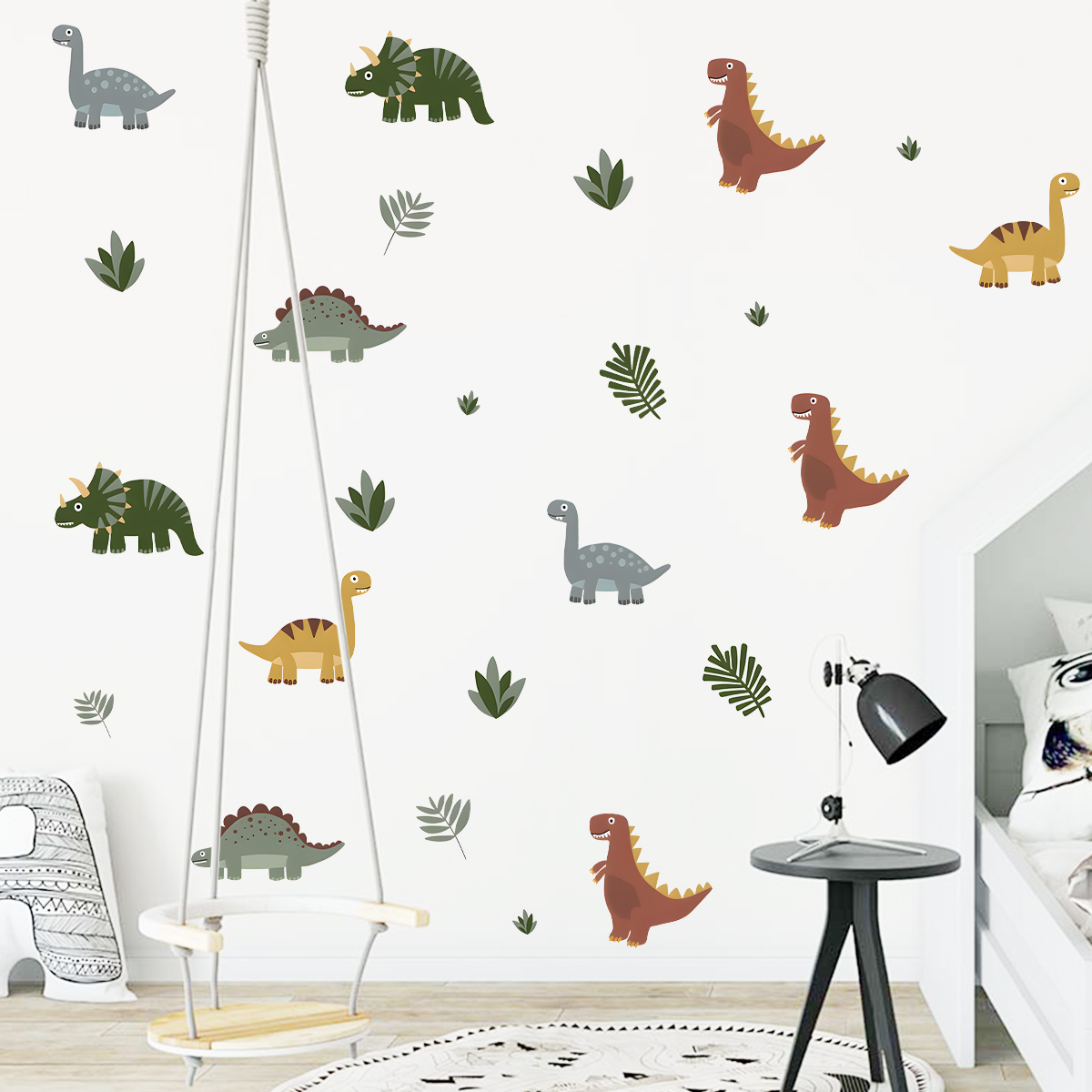 Cartoon Cute Dinosaur Leaf Ani - Baby Nursery Wall Stickers ulasan dan harga