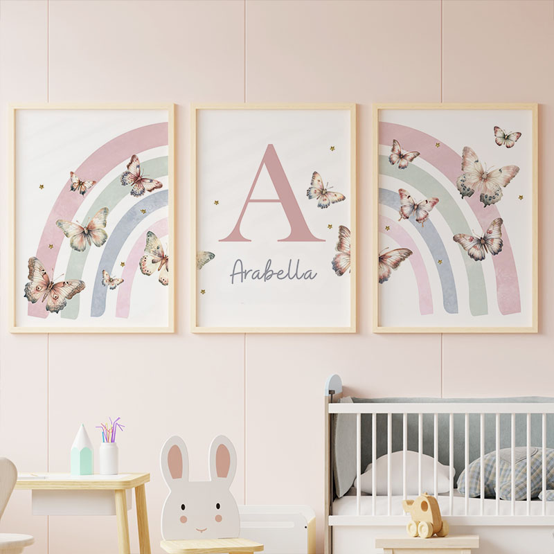 Pink Rainbow Butterfly Custom  - Baby Nursery Name Wall Art ulasan dan harga