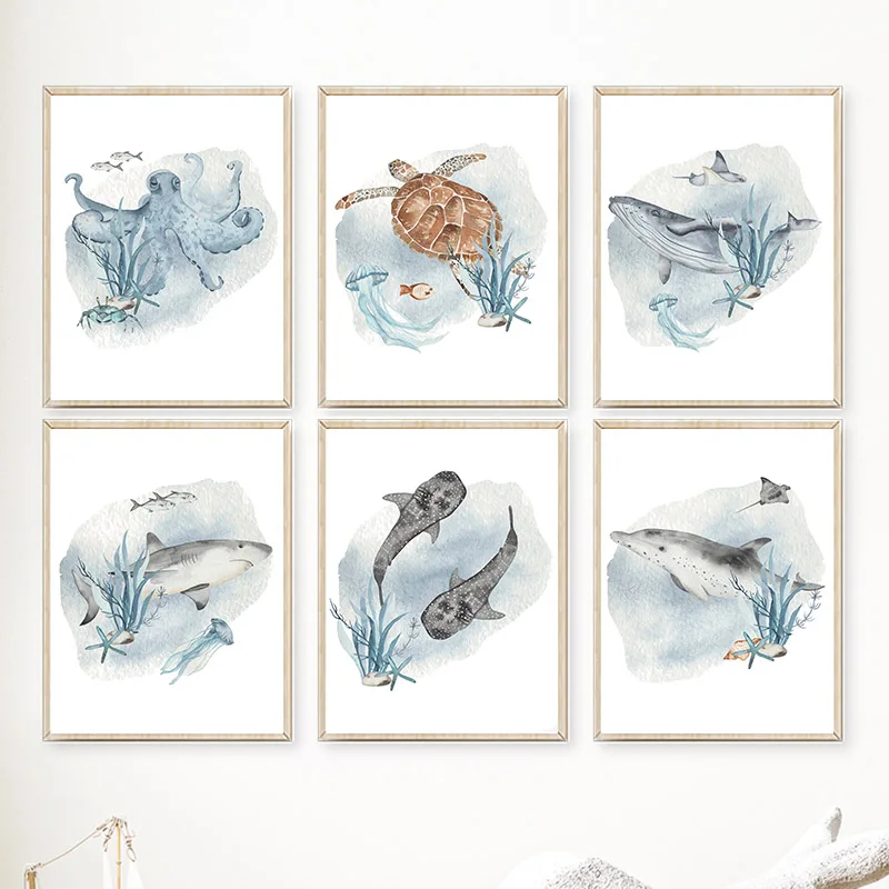 Posters And Prints Whale Fish  - Baby Nursery Animal Prints ulasan dan harga