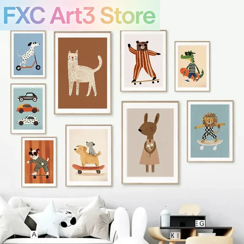 1pc frameless Funny Animals Ra - Baby Nursery Animal Prints ulasan dan harga